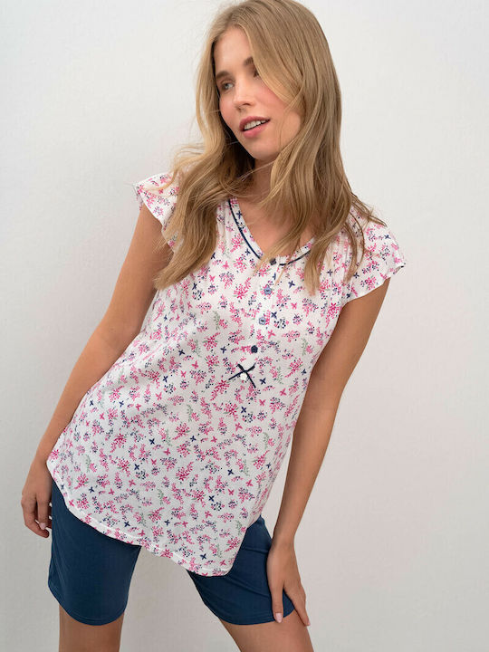 Vamp Set Pijamale pentru Femei White/Blue/Pink