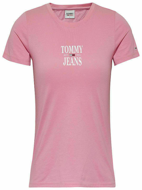 Tommy Hilfiger Essential Γυναικείο T-shirt Ροζ με Στάμπα