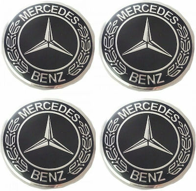 Wheel Center Caps Mercedes Benz with 70mm Internal Diameter Silver 4pcs