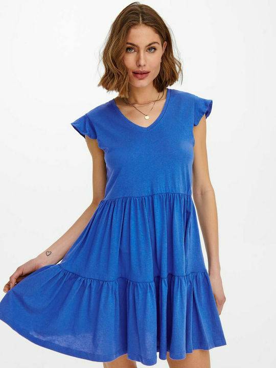 Summer Mini Dress with Ruffle Strong Blue