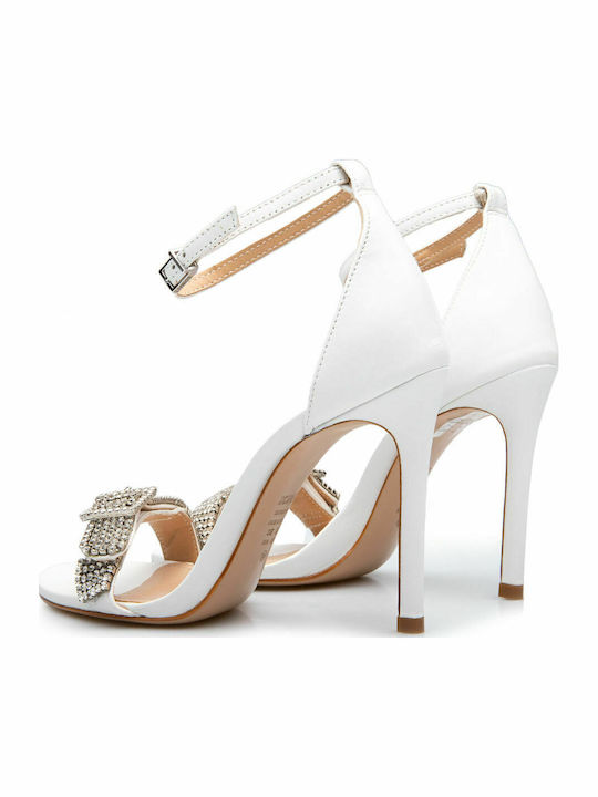 Leder Sandalen mit Strass Weiß