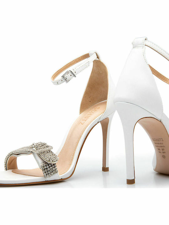 Leder Sandalen mit Strass Weiß