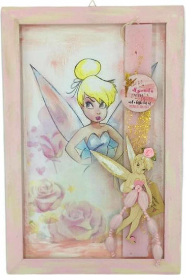 Lumânare de Paște Pătrată Făcut manual Tinkerbell cu rama handmade Roz