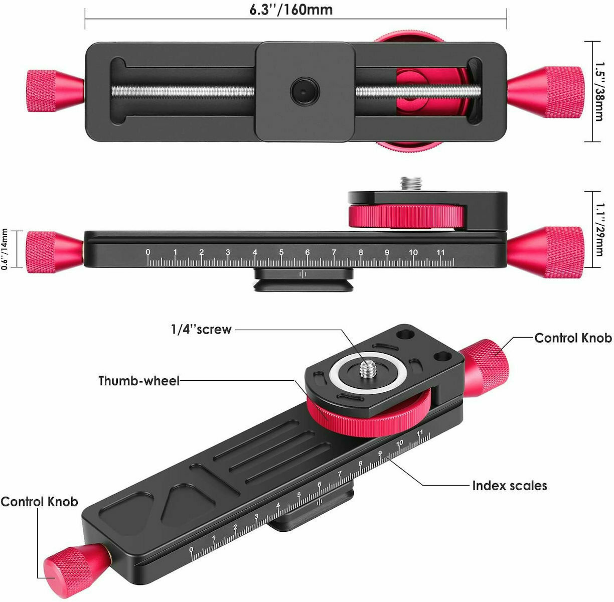 Neewer All Metal Wormdrive Macro Focusing Rail 10093992 Slider Red