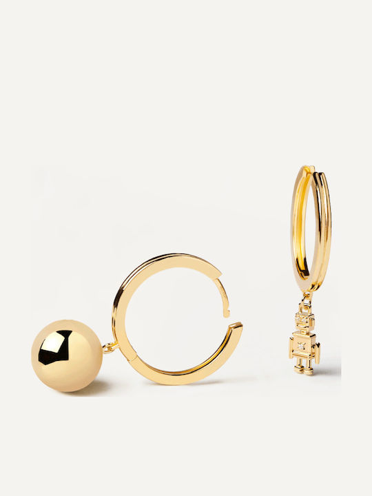 P D Paola Super Future Earrings made of Silver Gold Plated with Stones
