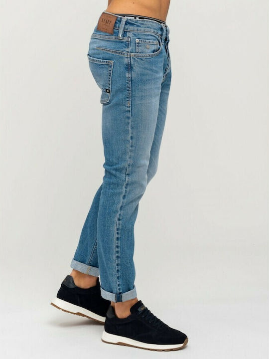 Simon Pantaloni Jeans pentru Bărbați Elastic cu Croială Slim Blue