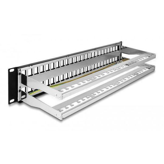 DeLock Patch Panel Keystone για Rack 2U 19" 48 Θυρών με ανακούφιση καταπόνησης Μαύρο