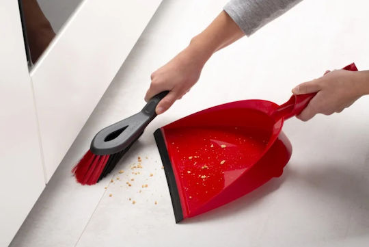 Vileda Plastic Kom Dustpan & Brush Set Red