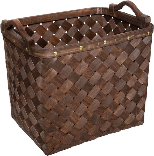 Atmosphera Set of Decorative Baskets Wooden with Handles Brown 3pcs