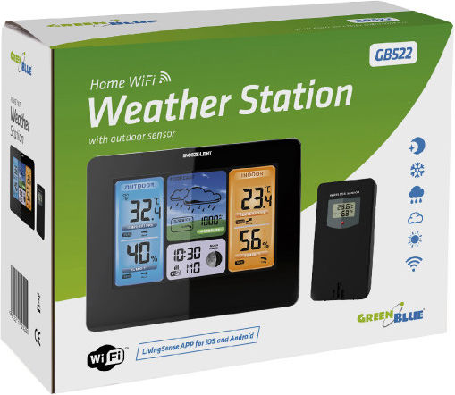 Green Blue GB522 Ασύρματος Μετεωρολογικός Σταθμός Ψηφιακός Επιτραπέζιος Μαύρος