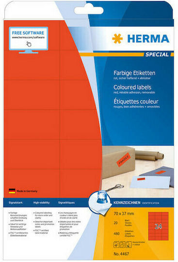 Herma 480 Self-Adhesive Rectangular A4 Labels 70x37mm