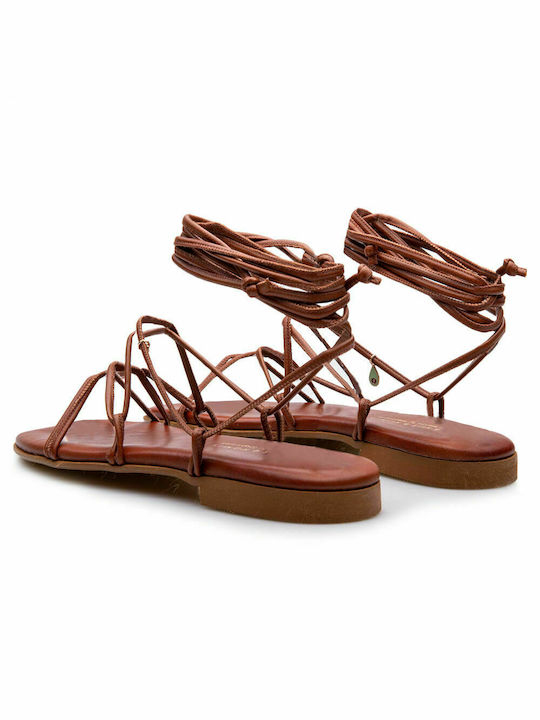 Leder Flache Sandalen für Damen in Tabac Braun Farbe
