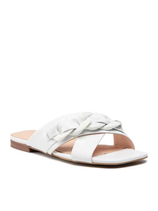 Sameya Leather Women's Flat Sandals in White Color