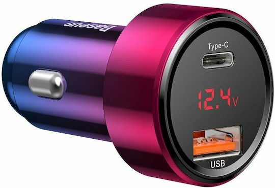 Baseus Φορτιστής Αυτοκινήτου Magic Car Charger QC 4.0 PD 45W με Θύρες: 1xUSB 1xType-C Πολύχρωμος
