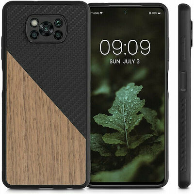 KWmobile Umschlag Rückseite Hölzernes / Kunststoff Carbon Black / Brown (Poco X3 NFC / X3 Pro) 56620.01