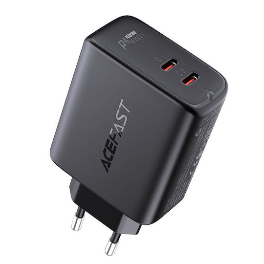 Acefast Ladegerät ohne Kabel mit 2 USB-C Anschlüsse 40W Stromlieferung Schwarzs (A9)