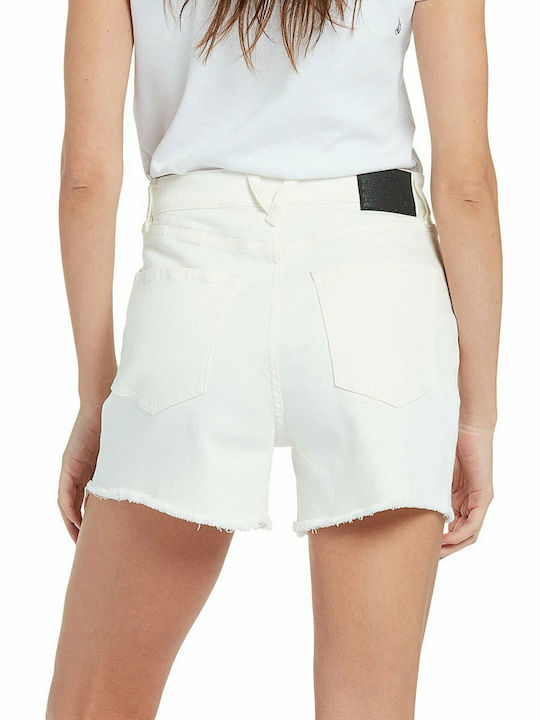 Step Hirise Femei Talie înaltă Pantaloni scurți Alb