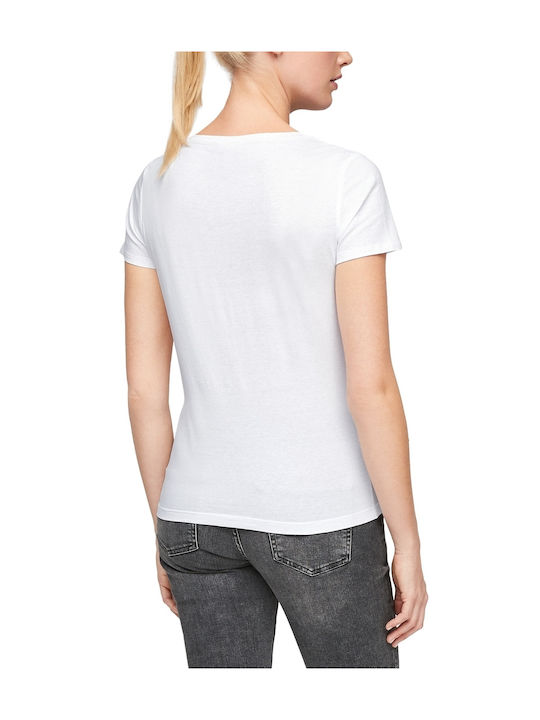 S.Oliver Damen T-Shirt mit V-Ausschnitt Weiß