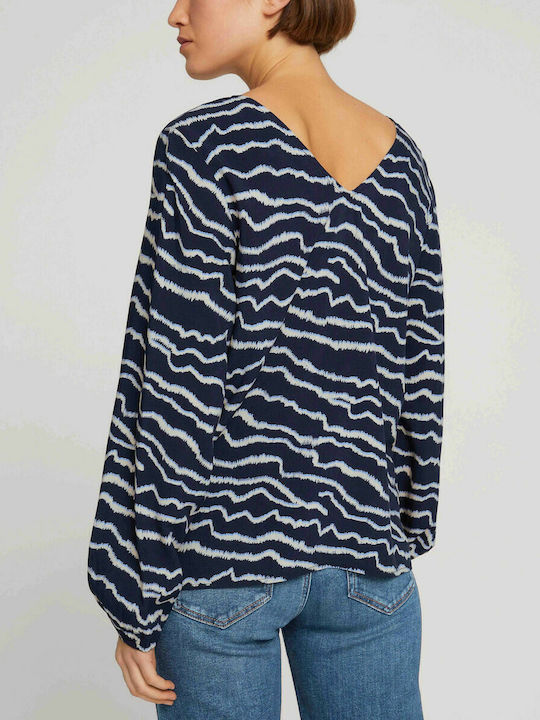 Tom Tailor Women's Striped Long Sleeve Shirt Navy Blue