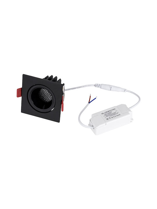 GloboStar Square Metallic Recessed Spot with Integrated LED and Warm White Light Black 8.5x8.5cm. 1pcs