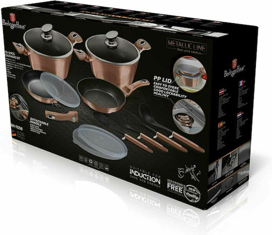 Berlinger Haus Metallic Line Σετ Μαγειρικά Σκεύη από Αλουμίνιο Rose Gold Collection με Επίστρωση από Πέτρα 4 τεμαχιών