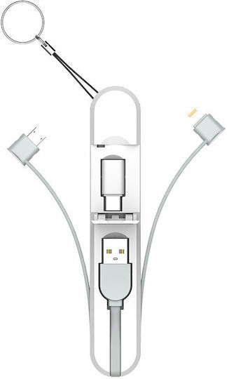 Ldnio Flat / Keychain USB to Lightning / Type-C / micro USB Cable Λευκό 0.43m (LC130)