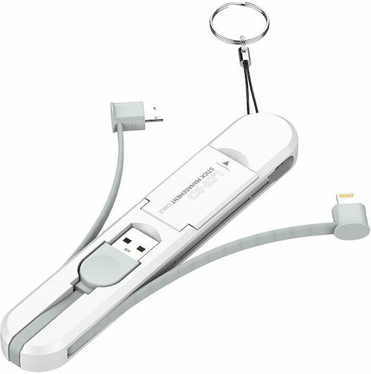 Ldnio Flat / Keychain USB to Lightning / Type-C / micro USB Cable Λευκό 0.43m (LC130)