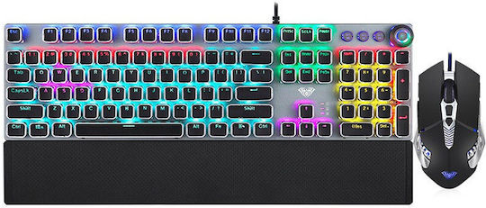 Aula T500 Gaming Keyboard Set with RGB lighting & Mouse (English US) Gray