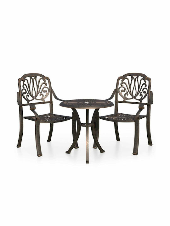 Dining Room Set for Small Outdoor Spaces 3 Pieces Bronze with Umbrella Holder