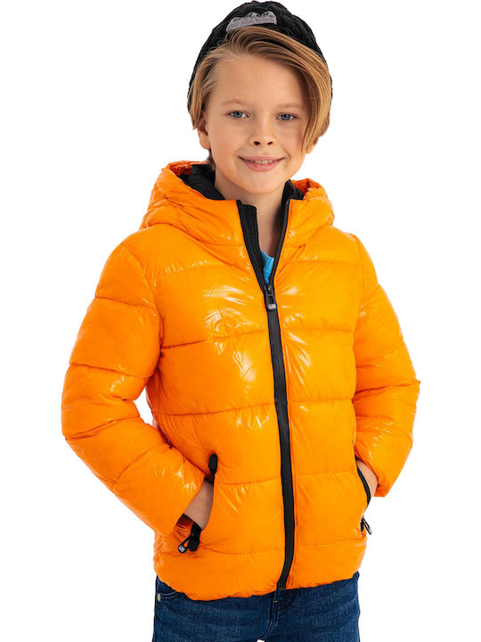 Kids' Quilted Jacket Short with Hood Orange