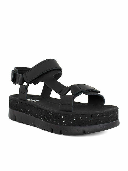 Oruga Up Δερμάτινα Γυναικεία Ανατομικά Σανδάλια Sporty Flatforms Μαύρα
