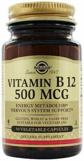 Solgar Vitamin B12 Βιταμίνη για την Υγεία του Νευρικού Συστήματος 500mcg 50 φυτικές κάψουλες