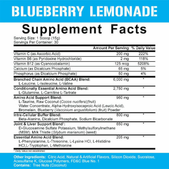 Rich Piana 5% Nutrition All Day You May 10:1:1 BCAA 450gr Blue Lemonade