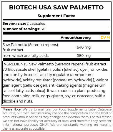 Biotech USA Saw Palmetto 60 κάψουλες