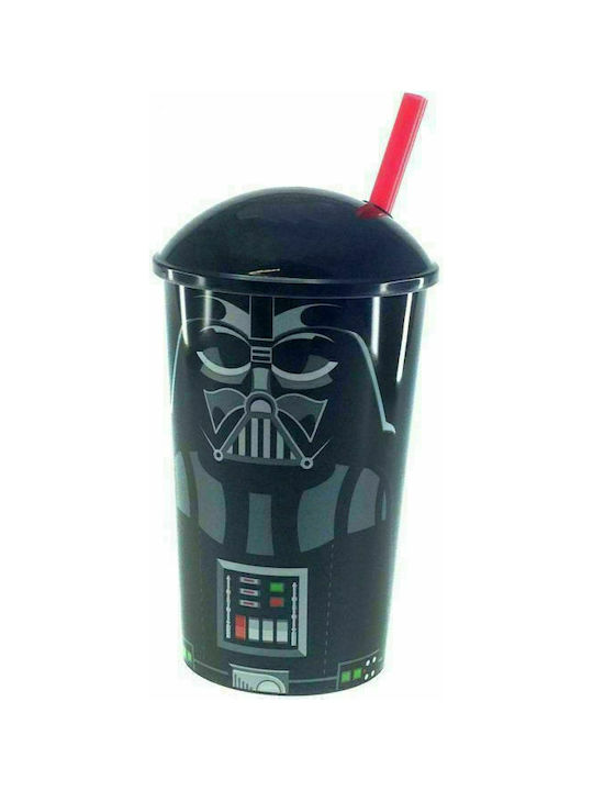 Graffiti Star Wars Glass Water made of Plastic in Black Color with straw