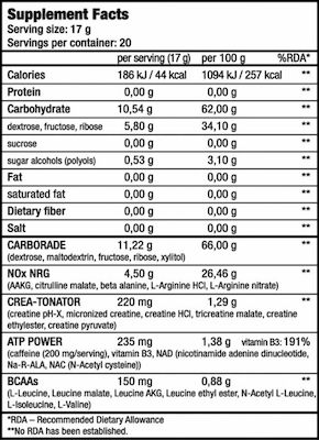 Biotech USA Nitrox Therapy Pre-workout Drink Powder with Amino Energy Blend Pre-Workout-Ergänzung 340gr Pfirsich