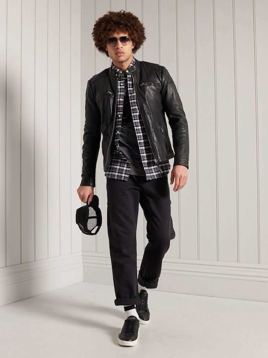 Moto Racer Lederjacke Winter Jacke Biker Schwarz