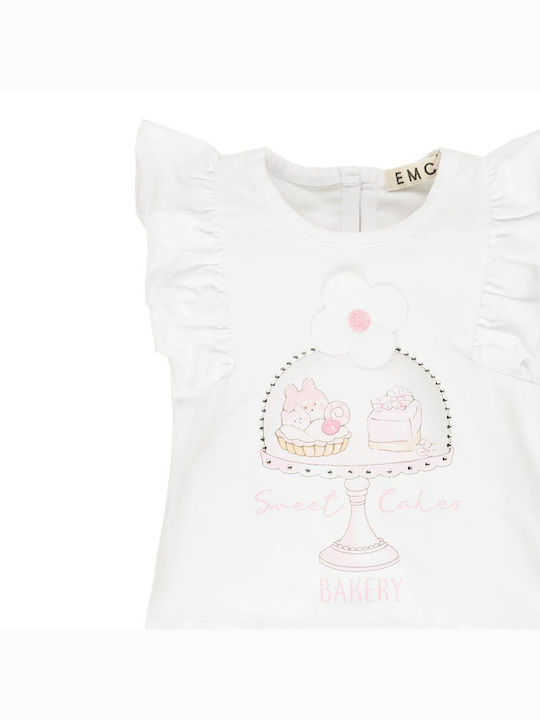 Baby blouse with ruffles and teddy bear white-pink EMC BX1894 for girls (12-24 months)