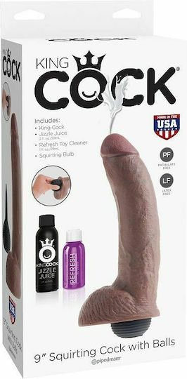 Pipedream King Cock Glass Dildo with Balls and Ejaculating Capability Brown 23cm