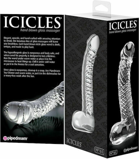 Icicles Icicles No 61 Γυάλινο Dildo με Όρχεις Clear 18cm