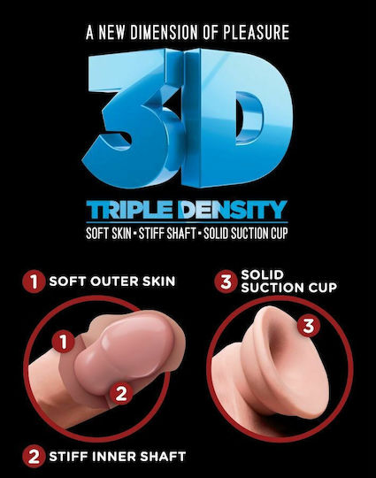 King Cock Triple Density Реалистично дилдо с Топки и Вендуза Телесен 20см