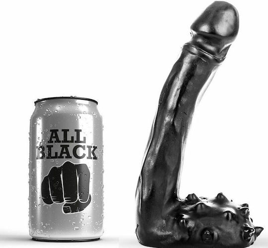 All Black Franklin Glass Dildo with Scrotum Black 19cm
