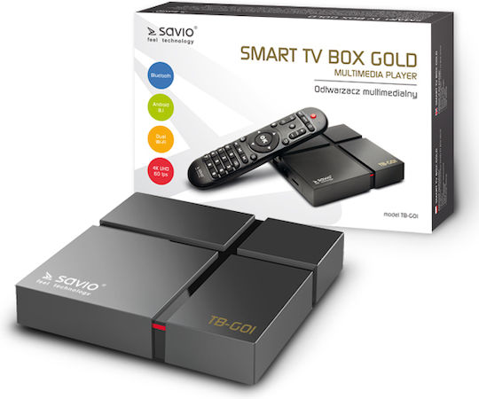 Savio TV Box TB-G01 4K UHD cu WiFi USB 2.0 / USB 3.0 2GB RAM și 16GB Spațiu de Stocare cu Sistem de Operare Android 9.0