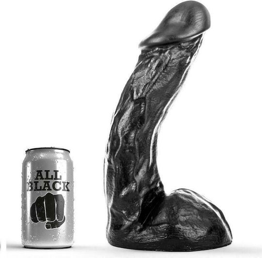 All Black Benny Glass Dildo with Balls and Suction Cup Black 28cm
