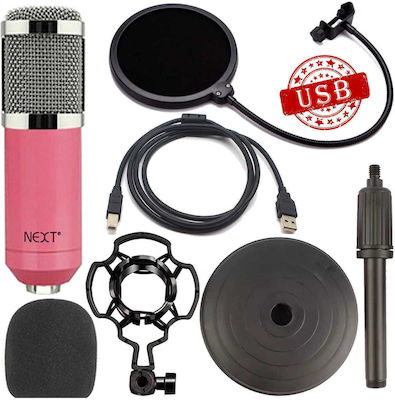 Next Condenser (Large Diaphragm) Microphone USB GS-800 Shock Mounted/Clip On Mounting Voice in Pink Color