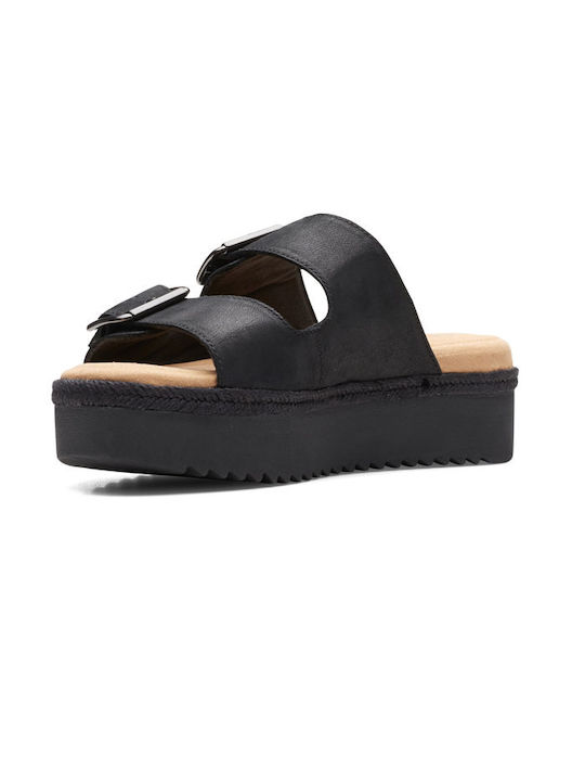 Clarks Lana Beach Leder Damen Flache Sandalen Flatforms in Schwarz Farbe