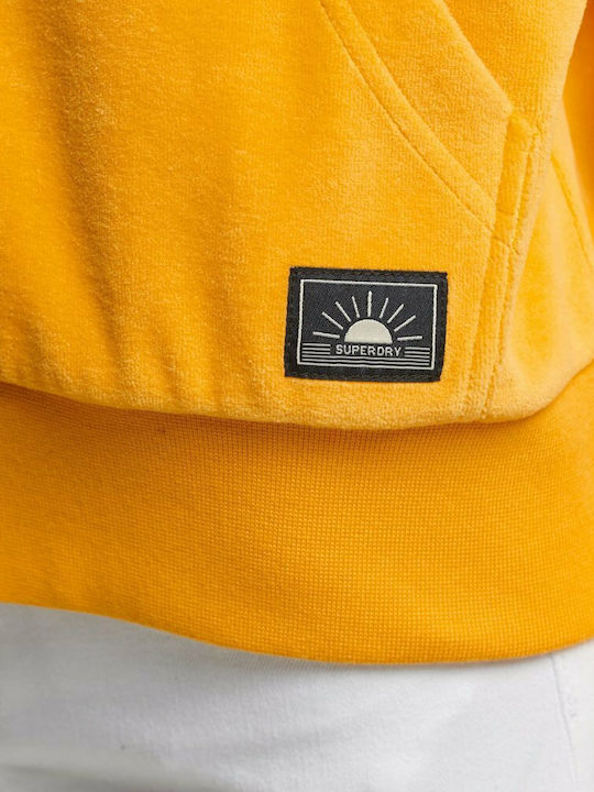 Ovin Vintage Cropped Γυναικεία Ζακέτα Φούτερ με Κουκούλα Κίτρινη