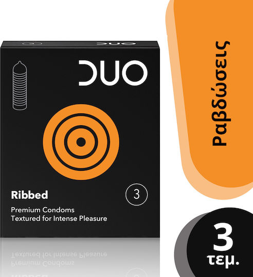 Duo Προφυλακτικά Ribbed 3τμχ 52mm με Ραβδώσεις Natural