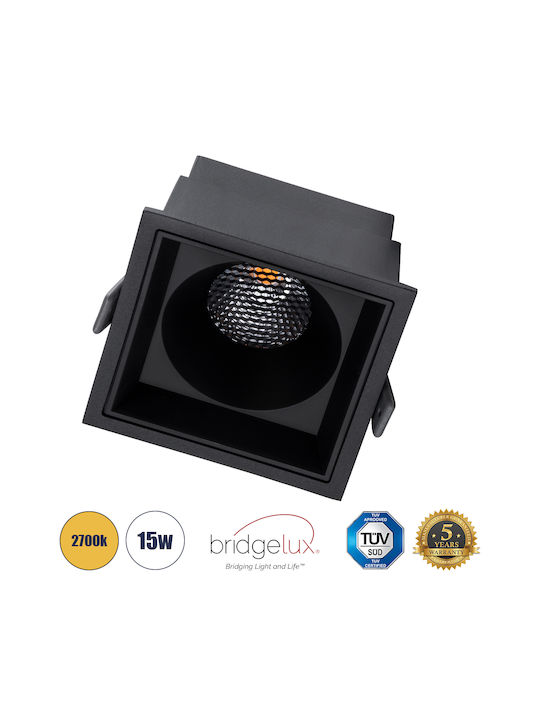 GloboStar Pluto B Square Metallic Recessed Spot with Integrated LED and Warm White Light Black 10.4x10.4cm. 1pcs