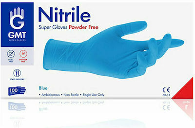GMT Super Gloves Γάντια Νιτριλίου Χωρίς Πούδρα σε Μπλε Χρώμα 100τμχ